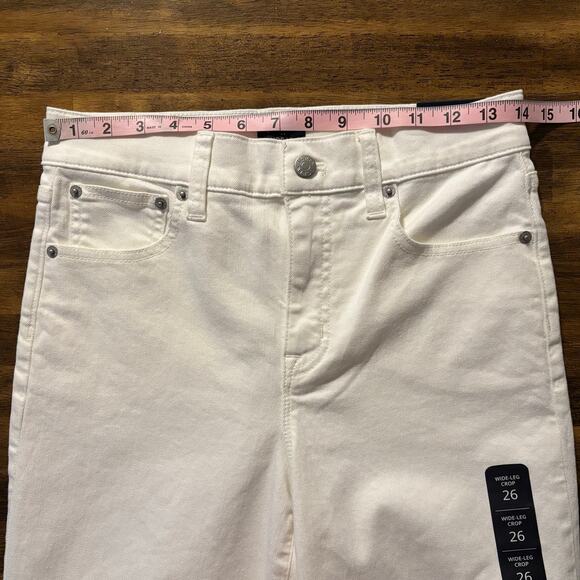 J Crew Women's 26 Jeans Wide Leg Crop High Rise Stretch Denim White Raw Hem - Picture 7 of 11